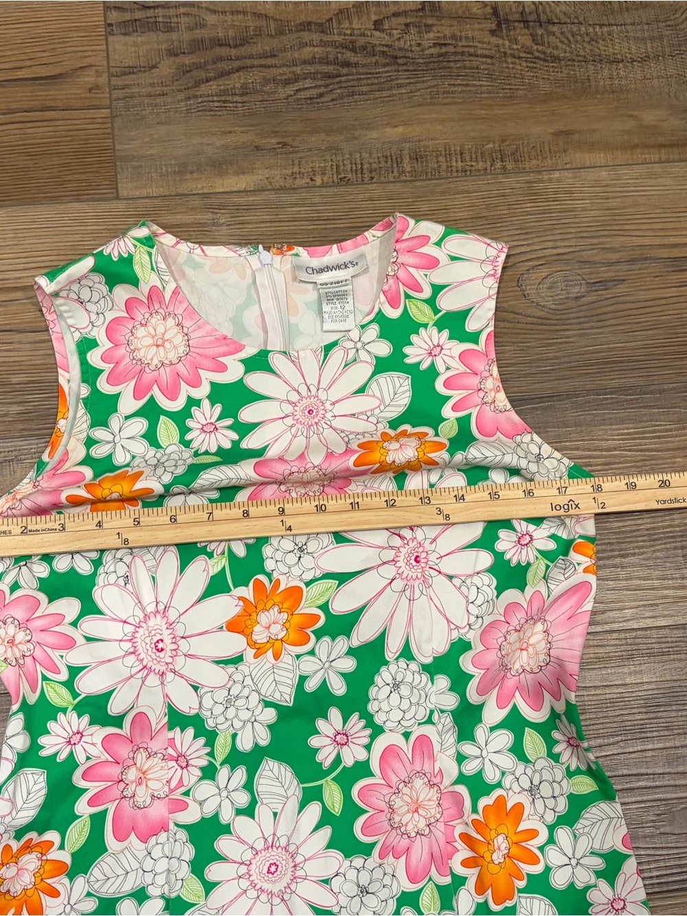 Chadwicks Green Floral A-Line Midi Dress with Pink & Orange Blooms - Picture 8 of 12